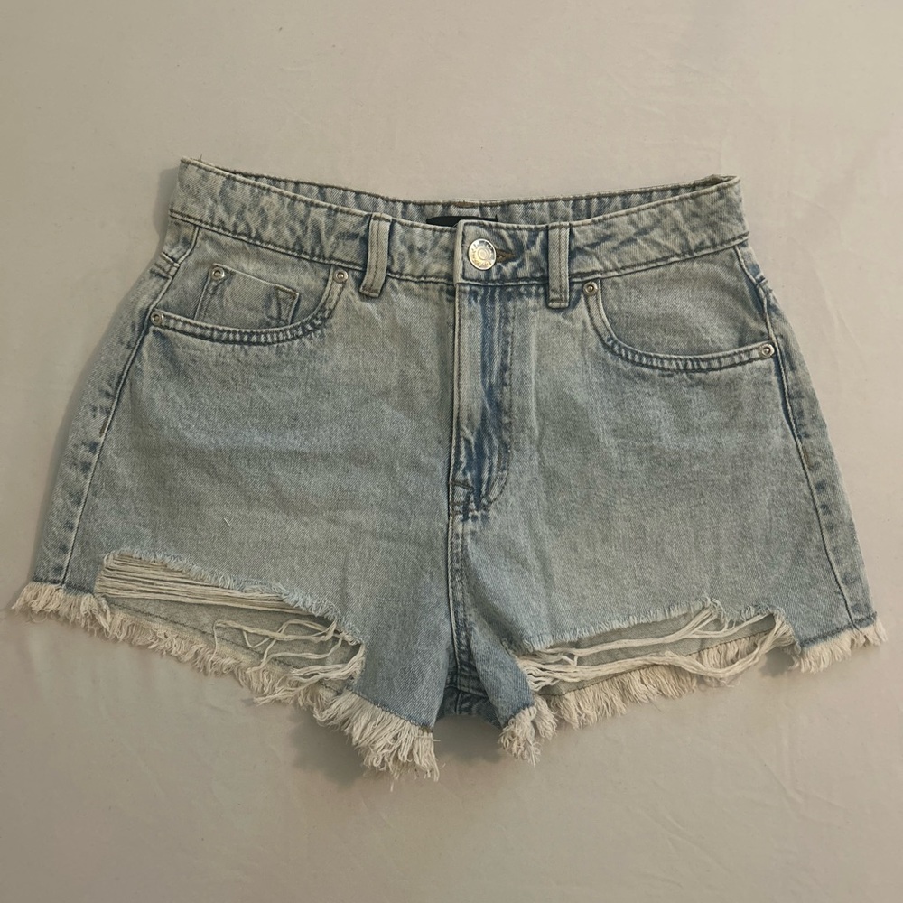 Derek Heart Light Blue Frayed Jean Shorts